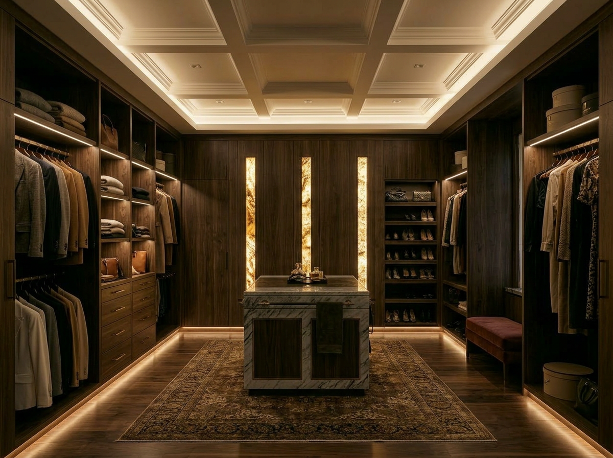 Thin backlit reveals in a luxury closet