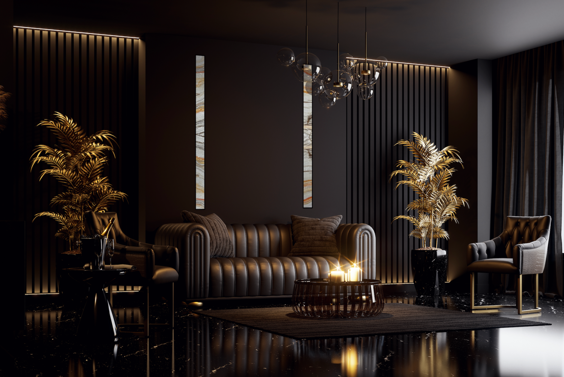 Executive office featuring backlit stone
